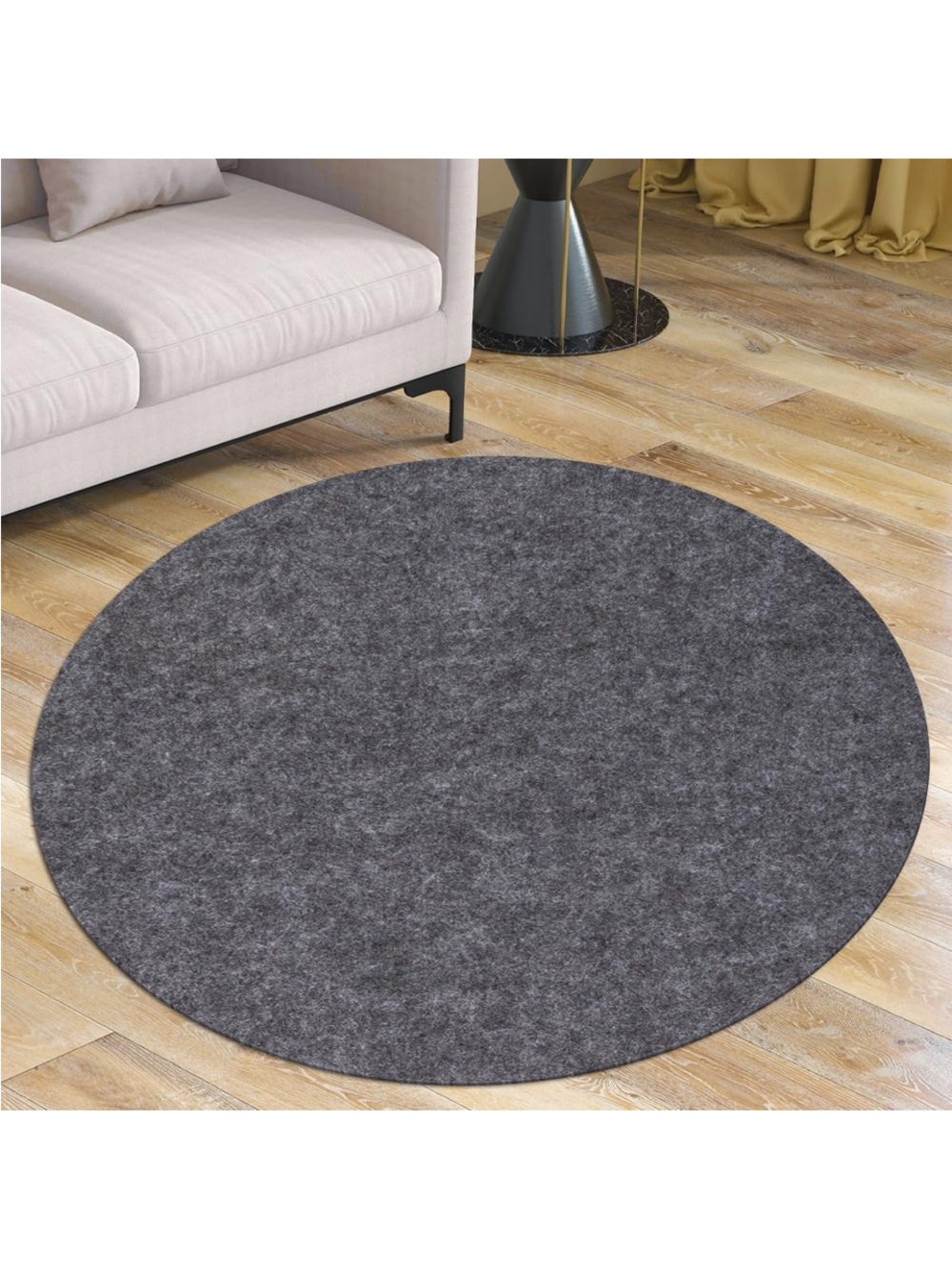 Round Gray Felt Area Rug - Modern Minimalist